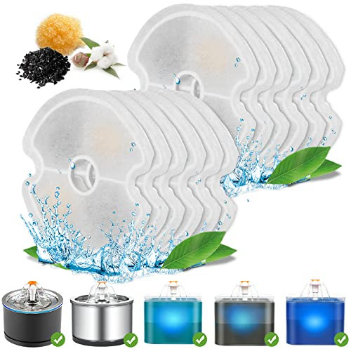 Filter Katzenbrunnen, OrdasPet 12 Stück Ersatzfilter Trinkbrunnen Katze, Dreifaches Filtersystem Harz und Aktivkohle Filter für 67oz/2L LED Katzenbrunnen