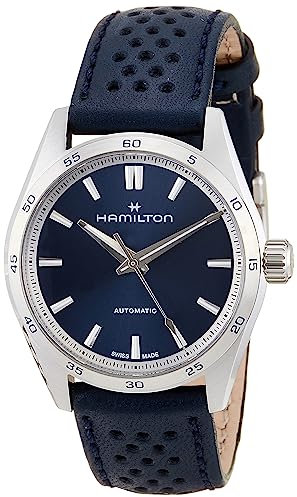 Hamilton Watch Jazzmaster Performer Auto | Swiss Made | 34 mm Edelstahlgehäuse | blaues Zifferblatt | blaues Lederband (Modell: H36115640), Blau, Modern