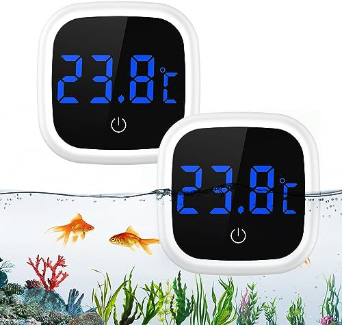 Brifit Digitales Aquarium Thermometer Mini [2 Stück] - LED Display, Touch Screen, Präzision für Süßwasser und Meerwasser
