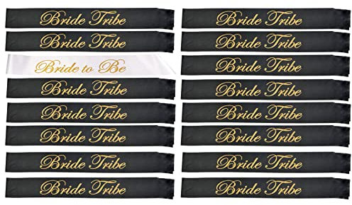 STAY GENT Hen Party Sashes 16Stück Bride to Be Schärpe Set mit 1 Stück Weiß Bride to Be Schärpe + 15 Stück Schwarze Scherpe Jungesellinenabschied für Brautjungfer Team Braut Hen Nacht Dusche Hochzeit