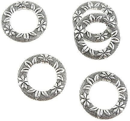 Antiker Silberton Schmuck Charms Handwerk Kunst Herstellung Perlen 03562Z Muster Kreis Rettungsring Rettungsring, Metall, Kein Edelstein