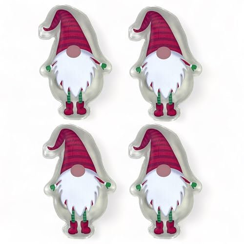 Handwärmer Taschenwärmer Sets wiederverwendbar, Wärmepad für kalte Tage und für unterwegs, Wärmeknickkissen mit tollen Motiven (4er-Set Wichtel mit roter Mütze)