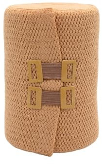 Benda Bielastica Compressiva Elevata Estensibilità longitudinale ad uso Flebologico, Cotone, Color Pelle, con Fermagli - uso Professionale Medicale (10 x 7 mt)