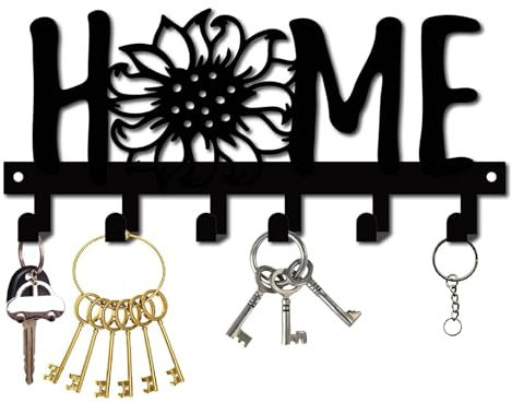 Greyoe Cuelga llaves Pared, Porta llaves de Pared, Colgador llaves Pared, Llavero de Pared con Ganchos de Hierro, Llavero de Hierro Forjado, Negro (Girasol, 1 Set)