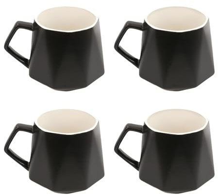 INTIRILIFE 4x Kaffee Tasse in Feinschliff Optik in Schwarz mit 350 ml Füllmenge - 13 x 10.5 x 9.2 cm - Tee Tasse Becher mit Henkel Trinkbecher für Kaffee, Tee, Milch, Kakao und vielem mehr