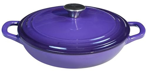 Flavehc Braiser Enameled Cast Iron Braiser 3 qt Braiser Pan with Lid Purple Shallow Cast Iron Casserole Braiser Pan with Handels