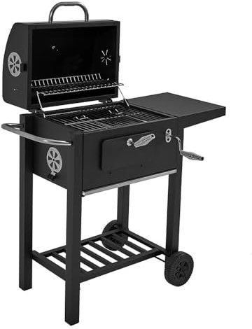 Panana Outdoor Smoker Barbecue Charcoal Portable BBQ Grill Garden, with Warming Rack, Temperature Gauge, Wheels, Large Cooking Grill, Side Table
