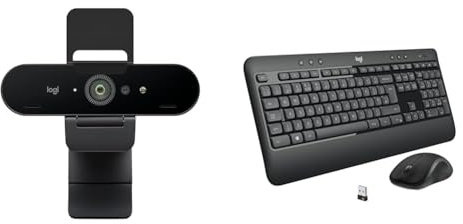 Logitech Brio Stream Webcam - Videochiamate Ultra 4K HD, Microfono con Cancellazione Rumore & MK540 Advanced Combo Tastiera e Mouse Wireless per Windows, Ricevitore USB Unifying 2,4 GHz