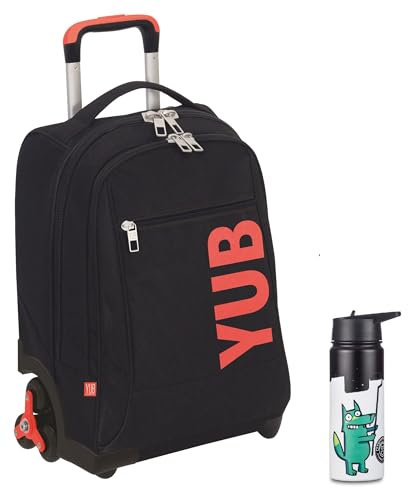 Trolley YUB 3 ruote + Borraccia Termica Bastardidentro - Scuola & Viaggio - ARANCIONE - Spallacci estraibili per uso ZAINO - 34 LT
