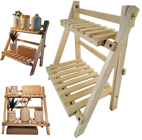 Scaffale per scala in legno a 2 livelli per unità di mensola da tavolo 34x18x35cm in piedi pieghevole in piedi semplice STAND FLOWSER TRAPEZOIDAL FLOORE STAND PER IL SCADULA DELLA CAMERA IN LEGNO DI
