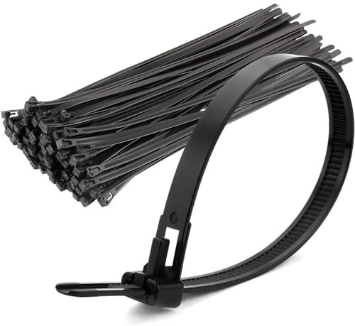 100 Pack of Releasable Cable Ties Black,150mm x 8mm,Durable, Recyclable Nylon Ties for Eco-Friendly Solutions(Black)