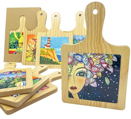 Ingrosso e Risparmio 1PZ Sottopentola Tagliere in Legno e Ceramica Mattonella Quadrata Varie Fantasie Bomboniera Idea Regalo Accessori Cucina Stile Naif Made in Italy