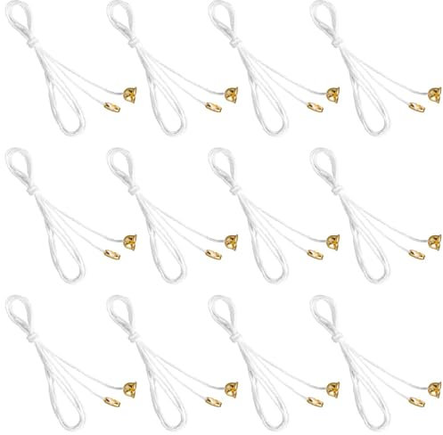 12pcs Pull Cord for Ceiling Switch, Premium Cotton and Iron Pull Chain Extension with Connectors Ceiling Fan Chain Extenders Suitable for Ceiling Fan Lamp Bulbs(White, Gold)