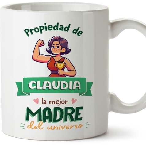 MUGFFINS Tazas Personalizadas para MADRE/MAMÁ - En Español - Propiedad de - 11 oz / 330 ml - Regalo personalizable original y divertido