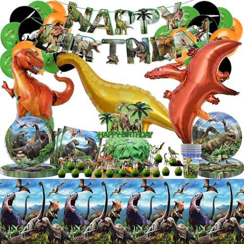 Dino Geburtstagsdeko,82Pcs Dinosaurier Geburtstag Deko,Dinosaurier Geburtstag Decorations,Dinosaurier Geburtstagsdeko Kinder,Für Party Kindergeburtstag Deko Junge Mädchen 10 Gäste.