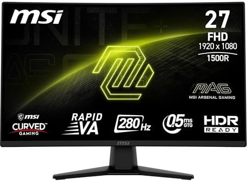 MSI MAG 274CXF écran Gaming incurvé FHD de 27 - Dalle Rapid VA 1920 x 1080 1500R, 280 Hz, 0,5 ms, HDR Ready, AMD FreeSync Premium, AI Vision, HDMI 2.0b, DP 1.2a, inclinable, Compatible VESA, Noir