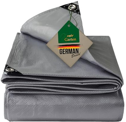 Mehr Garten Abdeckplane mit Aluminium-Ösen und verstärkten Ecken, PE Plane, 4x6 m, grau, Gewebeplane 260 g/m², Allzweckplane wasserdicht, reißfest und UV-beständig