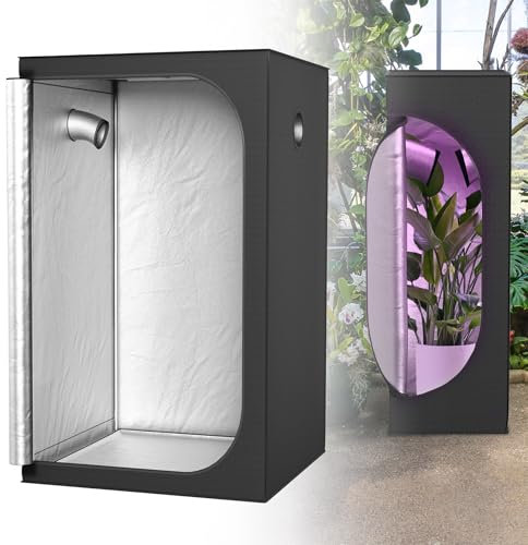 Froadp Growzelt 120x120x200 cm Zuchtzelt mit 600D Oxford-Gewebe und Stahlrahmen Lichtdichter Growschrank mit Reflektierender Innenfolie Gewächshaus für Pflanzenzucht Indoor, Schwarz