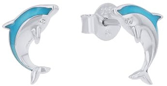 Prinzessin Lillifee Ohrstecker 925 Sterling Silber Mädchen Kinder Ohrschmuck, mit Zirkonia synth., 0,7 cm, Blau, Delphin, Kommt in Schmuck Geschenk Box, 2039765