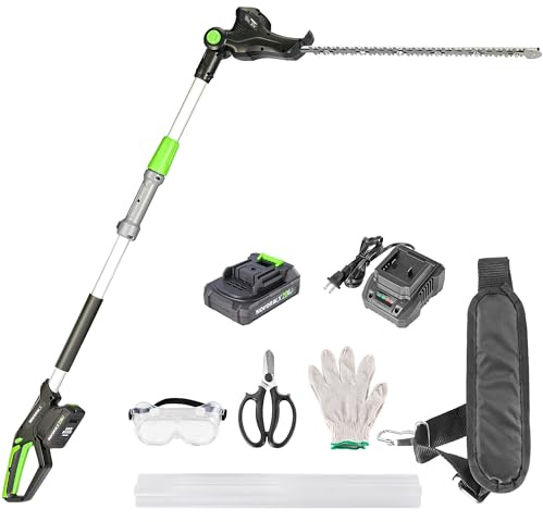NovorikX 20V Cordless Pole Hedge Trimmer Kit, 51cm Dual Blades, 16mm Tooth Opening, 2.8m Reach, Multi-angle Head, Battery & Charger, GRS Certified, 2-Year Machine & 3-Year Battery Warranty