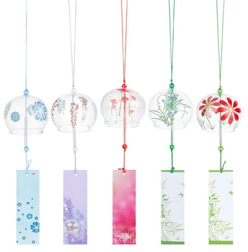 OLYCRAFT 5 pz 5 stili Campanelli Eolici Giapponesi A Tema Floreale Campanelli Eolici In Vetro Fatti A Mano Campanelli Eolici In Vetro Creativi Pendenti Appesi per Casa Giardino Matrimonio Decorazione