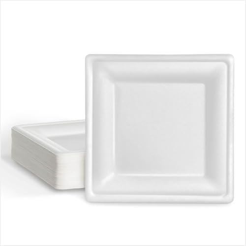 MAXI PRODUCTS - 100 Platos de Caña de Azúcar Desechable - 20 x 20 cm - Plato Vajilla - Plato Caña Azúcar Desechable - Platos para Catering, Eventos y Celebraciones - APTO ALIMENTARIO
