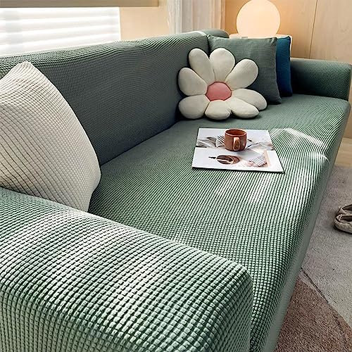 Minimalism Style Matcha Green Elastic Sofa Cover Set for 4 Seater Couch Anti Slip Thickened Machine Washable Pet Friendly