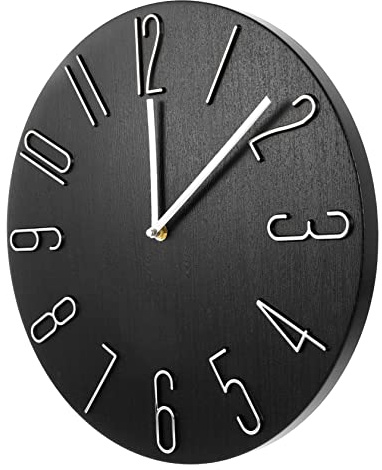 MAGICLULU Moderne Schwarze Kunststoff Wanduhr 35cm, Rund, Lautlos | Wohnzimmerdekoration für Haushalt, Leichtes Hänge Design, Platzsparend