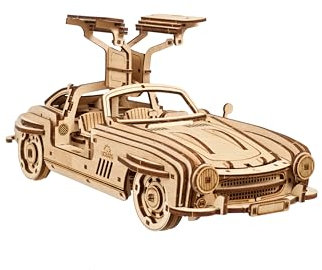 Ugears Winged Sports Coupe 3D Puzzle - 3D Holzpuzzle für Erwachsene mit Flügeltüren - 1:24 Sportwagen Modellbausätze Holzmodell-Bausätze für Erwachsene zum Bauen Geschenk zum Vatertag - 262 Teile