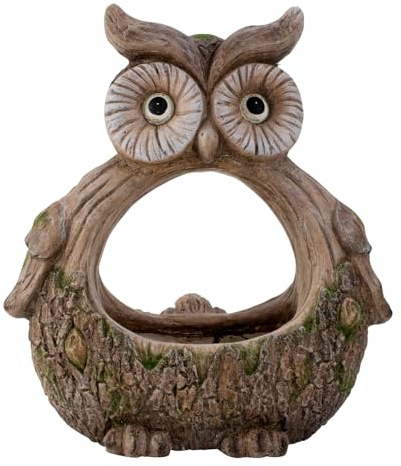 MF Deko Eule Waldwächter Pflanzgefäß, 33 cm Höhe, Grau Magnesia in Holzoptik, für Innen und Außen