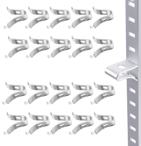 20Pcs Adjustable Cabinet Shelf Bracket Clips, Metal Shelf Bracket Clips, Shelf Pegs, Pilaster Shelf Support Clip, Heavy Duty Metal Shelving Brackets Clips for Kitchen Cabinet Bookcase (Silver)