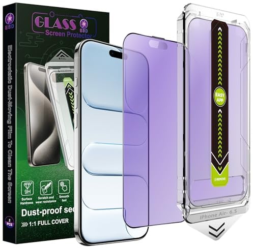 SY SHANGYAN 2-Pack Anti-Blue Light Blocking Matte Screen Protector for iPhone Air (6.5), Anti-Glare, 9H Tempered Glass,Full Coverage, Anti-Fingerprint, Auto Dust Removal, Bubble-Free