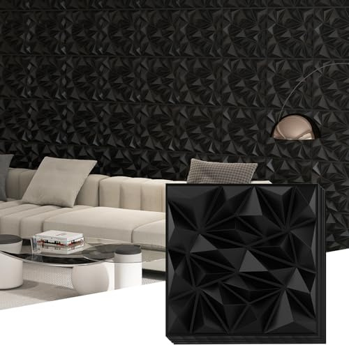 GIANTEX 20 Stück 3D Wandpaneele Diamant, 50 x 50 cm, Wandverkleidung 3D Paneele Wand, Wandplatten aus wasserfestem PVC, quadratische Deckenpaneele, Innenwanddekoration 5 m², Schwarz