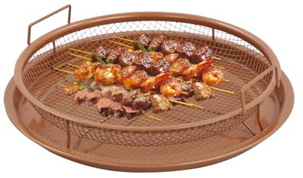 Hochwertiger Knuspriger Korb, Mit Backblech Aus Kohlenstoffstahl In Antik Messing Hitzebeständig Bis 200°C Ideal Für Backofen Airfryer Und Grill Perfekt Für Pommes Frites Hähnchen Gemüse Und Familienf
