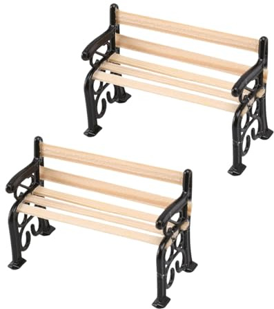 Miniatur-Parkbank, Puppenhaus-Dekoration, Zubehör, Miniatur-Puppenhaus, Miniatur-Parkbank, Maßstab, Zubehör (4,8 x 2,3 x 3,3 cm), Schwarz, 2 Stück