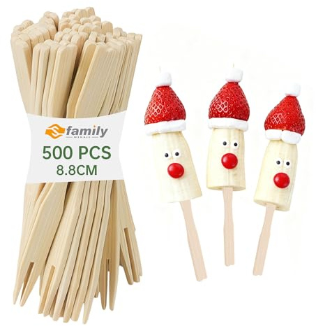 Family 500 Piezas Pinchos Bambú, Pinchos Parrilla, Palos de Bambú Para Tapas, Grill, Buffet, Frutas, Hoguera y Manualidades, Tamaño 8.8 cm
