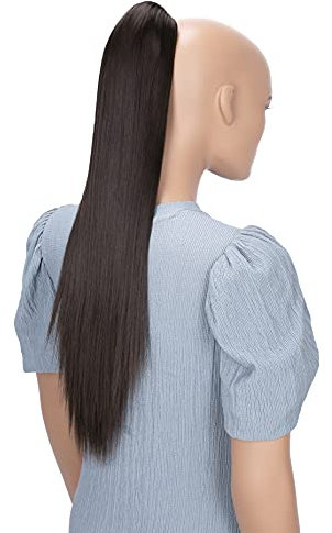 CAISHA 60cm Glatt Pferdeschwanz Mit Butterflyklammer Haarteil Zopf Hitzebeständig Haarverlängerung Brünett H607