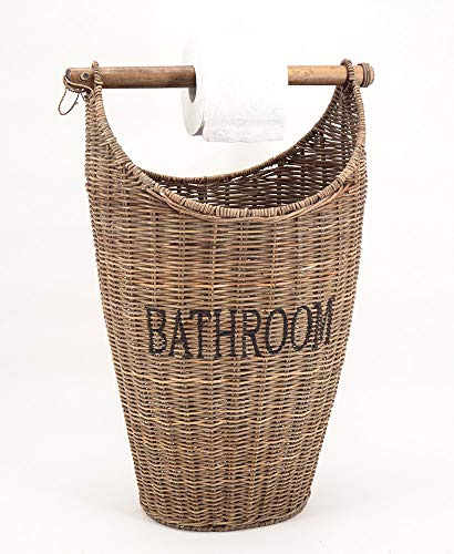 Vintage-Line Toilettenpapier Eimer mit Aufdruck Aufbewahrungskorb Toilettenrollenhalter Rattan Naturrattan Handgefertigt