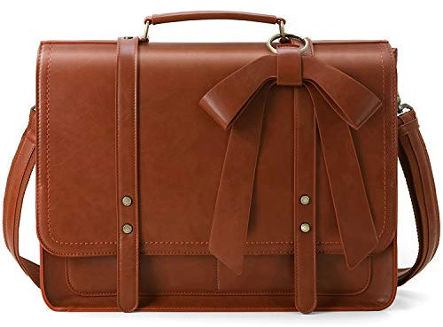 ECOSUSI Borsa Porta PC Donna 15,6 Pollici Borsa Lavoro in Pelle PU Grande Messenger Vintage Borsetta Ventiquattrore Cartella a Tracolla Scuola Business Ufficio, Caffè