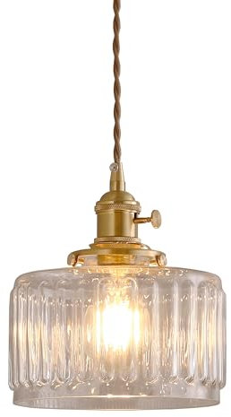 YOXANG Moderne LED Pendentif Lumière Déco Créatif Lustres Plafonniers Le salon Chambre Lampe de chevet Verre Abat-jour Laiton Lampe Douille Lumières Suspendues 1×E27 Ø17CM (Transparent, Verre)