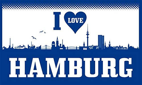 Fanshop Lünen Fahne - Flagge - Hamburg - Herz - Skyline - I Love - 90x150 cm - Hissfahne mit Ösen -