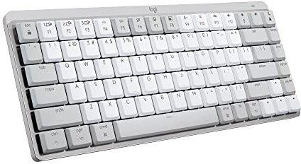 Logitech MX Mechanical Mini für Mac, Kabellose Tastatur mit Beleuchtung, Flache Tasten, Taktile leise Tasten, Hintergrundbeleuchtung, Bluetooth, USB-C, Apple, iPad, US QWERTY - Pale Grey