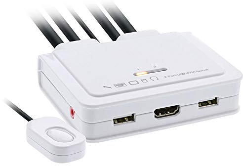 InLine 62614I KVM Switch, 2-fach, USB-C + HDMI zu HDMI, 4K, mit Audio, integr. Kabel