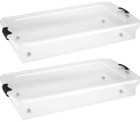 Homz Aufbewahrungsbox für Unterbett, langlebig, transparenter Boden, mit leicht zu greifenden Griffen und Gleiträdern, transparent, 2 Stück