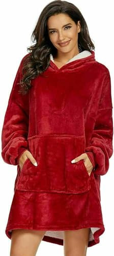 O³ Maglione Plaid da Donna [Maglione Gigante - Taglia XL ] Coperta con Maniche e Cappuccio in Pile, Plaid con Cappuccio, Ultra Morbido e Caldo, Ideale per Le Notti Invernali