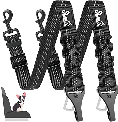 Eyein Dog Seat Belts for Cars UK, 2 in 1 Attachment Dog Car Harnesses Belt | Hook Latch Bar & Buckle with Anti Shock Elastic Nylon Bungee Buffer, Adjustable Reflective Duty Pet Safety Belts for Vehicle