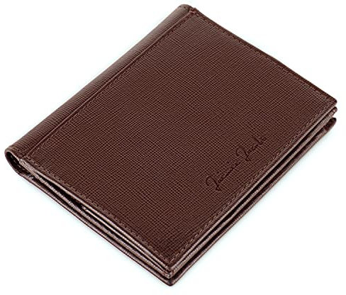 JAIMIE JACOBS Echtleder Geldbörse Folder Boy Slim Wallet mit Münzfach Scheinfach Platz für 20 Karten schlanker Geldbeutel im Hochformat mit RFID-Schutz für Herren und Damen (Saffiano Braun)