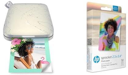 HP Sprocket Select Imprimante Portable pour appareils Android et iOS Imprime sur Papier Zink à Dos Collant 2,3 x 3,4 Pouces + Papier Zink de qualité supérieure (50 Feuilles)