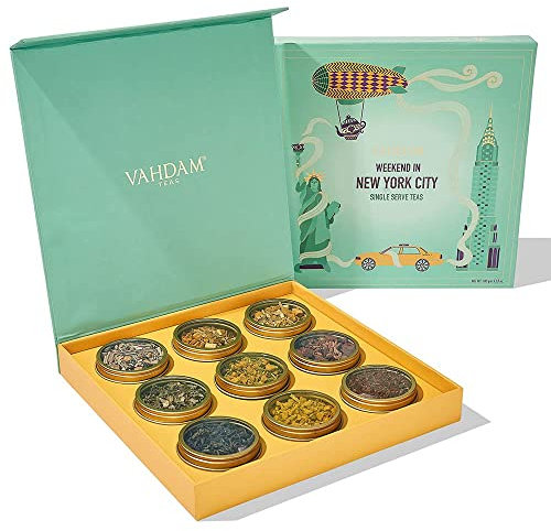 VAHDAM, Weekend In York - Caja De Regalo De Té | Surtido De Té 9 Infusiones - Verde Y Negro | Sin Gluten, Sin OGM | Caja De Regalo De Para Mujeres Y Hombres