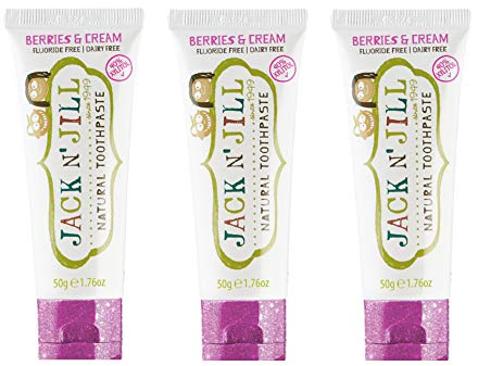 Jack N' Jill Kids Natural Toothpaste, Made With Natural Ingredients, Helps Soothe Gums & Fight Tooth Decay, Suitable From 6 Months+ - Berries & Cream Flavour 3 x 50g
